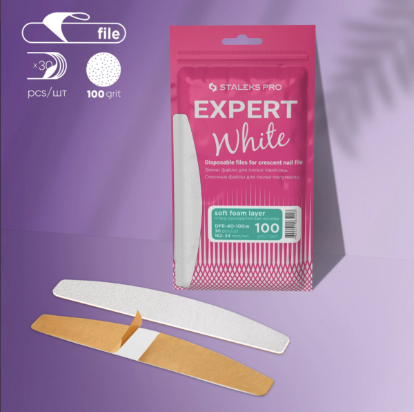 White Disposable Files For Crescent Nail File (Soft Base) 100 grid EXPERT 40 (30 Pcs) DFE-40-100W